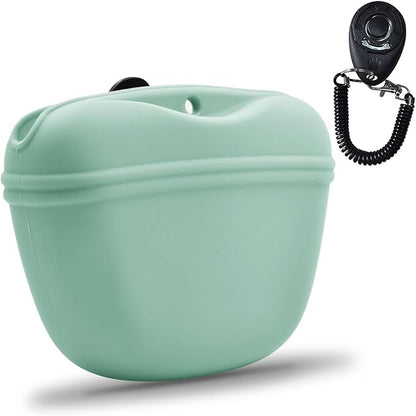 AUDWUD Silicone Dog Treat Pouch,with Dog Training Clicker,Clip on Portable Training Container,Convenient Magnetic Buckle Closing and Waist Clip