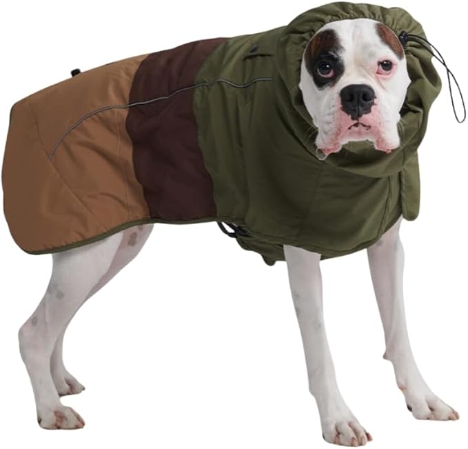 Spark Paws Dog Raincoat, Waterproof Windproof Rain Jacket, for Small Medium Large Extra Large Dogs, Reflective Breathable Full-Body Coverage Dry Suit - Green Brown Tan, 3XL