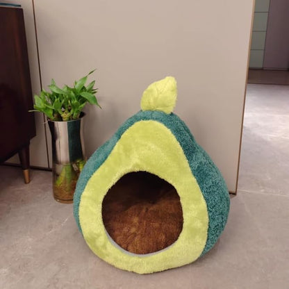 Cat Bed for Indoor Cats - Adorable Cozy Avocado Cat Cave with Removable Cushion, Super Soft Pet House Tent for Kittens & Small Pets, Warm & Washable Non-Slip Design