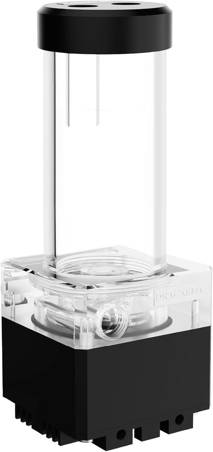 dracaena.io High Flow 650L/H PC Water Pump Combo with Colorful LED and 370ml 300mm (11.8in) Reservoir – 12W, 0.7A, 65mm x 65mm x 365mm (2.6 x 2.6 x 14.4in), Black