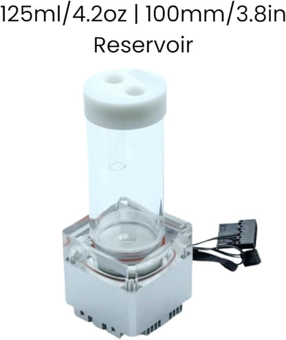 dracaena.io High Flow 650L/H PC Water Pump Combo with Colorful LED and 65ml 50mm (1.9in) Reservoir – 12W, 0.7A, 65mm x 65mm x 115mm (2.6 x 2.6 x 4.5in), White