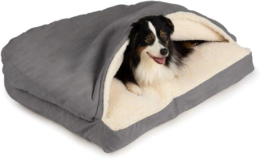 Snoozer Rectangle Cozy Cave Dog Bed - Indoor Dog Bed with Cover Cave, Covered Calming Burrow for Large Sized Pets with Blanket Attached, Enclosed, Washable Cover - XL, Heather Gray