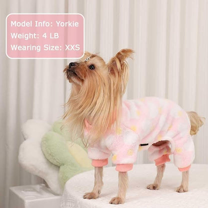 Sebaoyu Dog Sweater for Small Fleece Pajamas Girl Boy Warm Love Pet Clothes Puppy Winter Cute Tiny Outfit Pjs 4 Legs Jumpsuit Yorkie Cat(Pink,XX-Small)