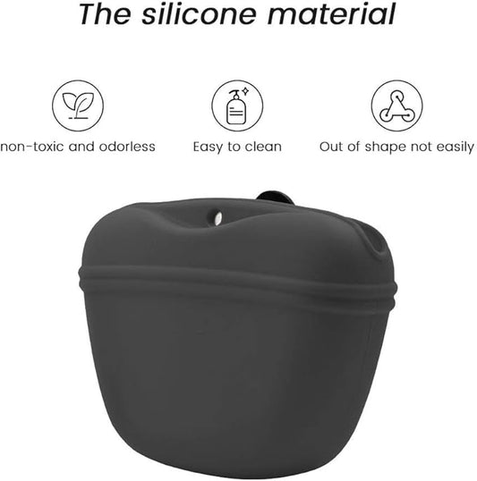 AUDWUD Silicone Dog Treat Pouch,With Dog Training Clicker,Clip on Portable Training Container,Convenient Magnetic Buckle Closing and Waist Clip