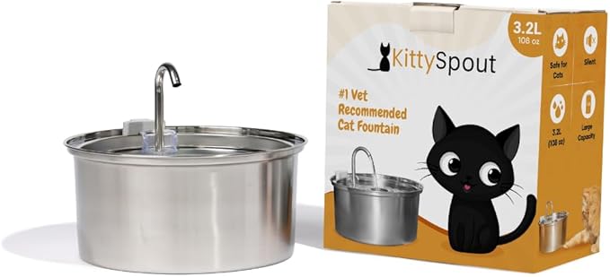 Stainless Steel Cat Water Fountain Automatic Drinking Fountain, Quiet Circulating Water Bowl, Dishwasher Safe, Indoor Pet Fountain for Hydrated Healthy Cats (Stainless Steel, 3.2L Corded)