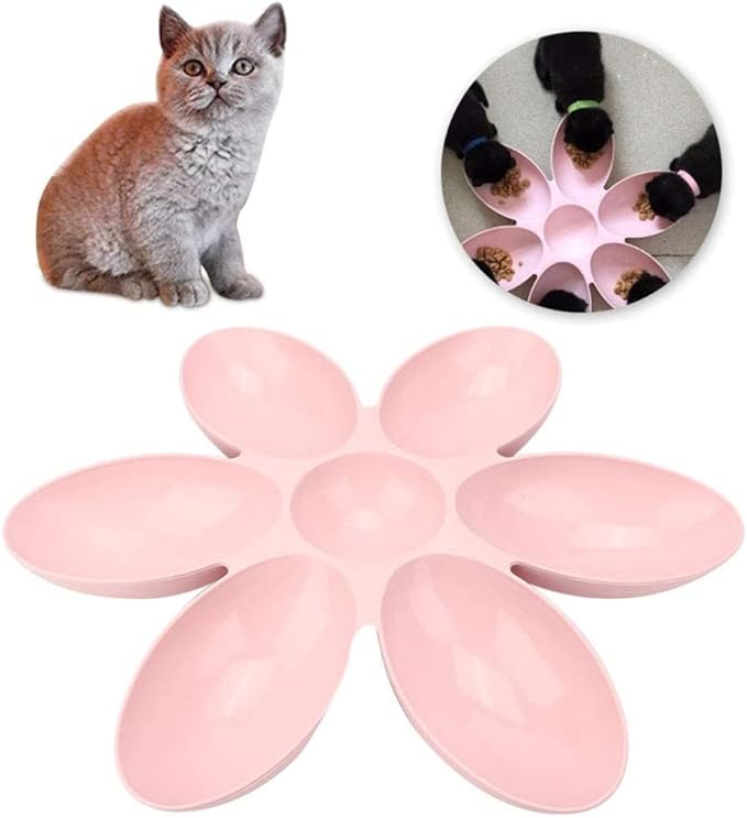 Six-Petals Flower Pet Puppy Water Bowl, Slow Feeder Dog Cat Bowl Cat Water Allows Six Dogs Or Cats to Eat Or Drink (Pink) Bowls for Indoor Cats