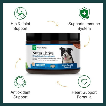 Ultimate Pet Nutrition Nutra Thrive Canine, 40-in-1 Nutritional Powder Supplement for Dogs with Digestion and Immune Support, Vitamins, Minerals, Probiotics, Enzymes, 30 Scoops (Pack of 3)