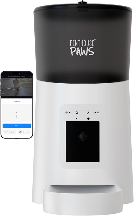 Smart HD Automatic Cat Feeder with 1080P Camera & Night Vision, 2-Way Audio, WiFi App Control, Anti-Jam 6L Cat Feeder with Backup Power, Easy to Clean, Schedules Up to 15 Meals for Cat & Dog, White