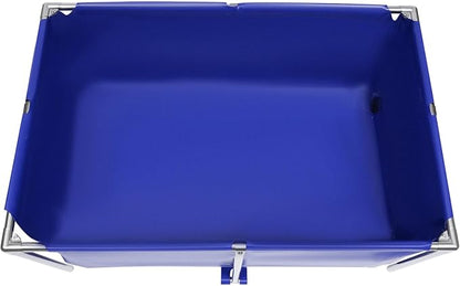 Ueukpeea Canvas Above Ground Fish Pond with Steel Frame, Koi Tank with Drain Valve Blue Aquarium Pool Foldable Fish Tank for Koi Breeding Lobster Cultivation Indoor Outdoors Water-Proof 47x31x20inch
