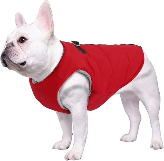 Geyecete Dog Bulldog Clothes Dog Cotton Padded Coat Thick Winter Warm Vest Waistcoat Cold Weather Jacket Clothing for French Bulldog Coat-Red-M