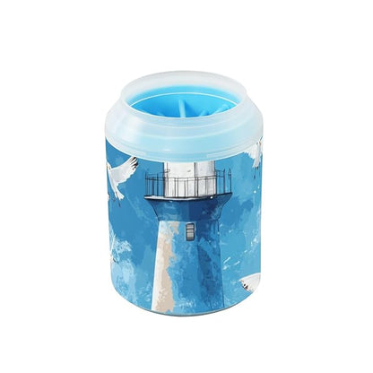 Dog Paw Cleaner Cups for Dogs Pets Foot Washer Paw Scrubber for Medium Small Dogs Cats Cleaning Cup Watercolor Blue Lighthouses and Seagulls