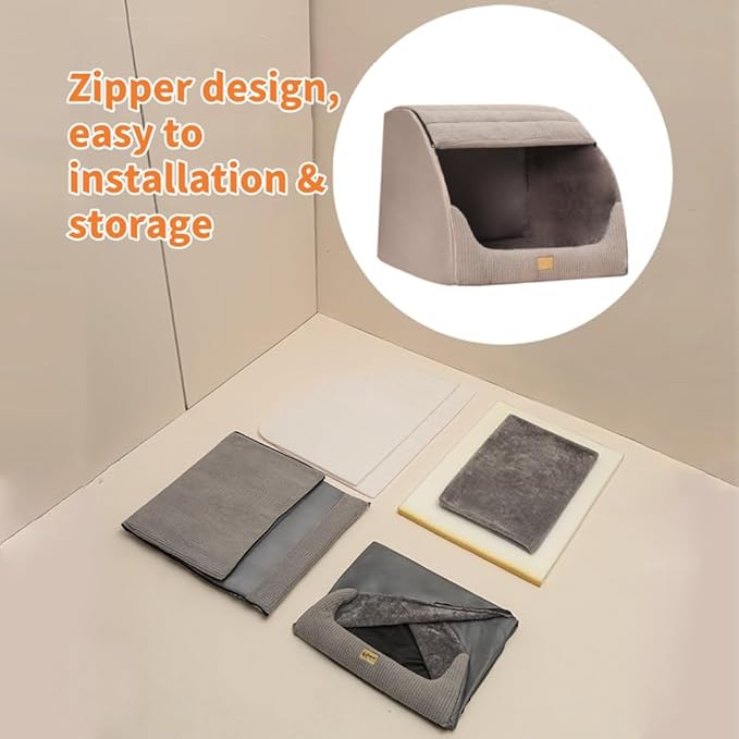 Large Dog House Indoor, Soft Plush Dogs Cave Bed Covered Pet Bed with Fluffy Washable Cushion, Portable Dog/Cat Pet Tent House for Small Medium Dogs (Grey, X-Large)