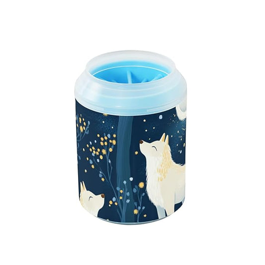 Dog Paw Cleaner Cups for Dogs Pets Foot Washer Paw Scrubber for Medium Small Dogs Cats Cleaning Cup Wolves and Starry Sky