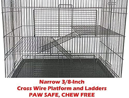 3-Level Foldable Ferret Chinchilla Sugar Glider Rats Animal Chewproof Metal Carrier Travel Cage Tight 3/8 Inch Wire Spacing Prevent Escape with Cross Shelves and Ladders Easy Clean Pull Out Tray