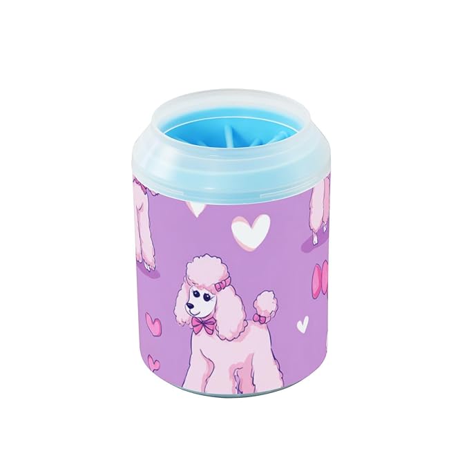 Dog Paw Cleaner Mudbuster Dog Foot Washer for Small Medium Large Dogs Cats Premium Pet Supplies Purple Cute Poodles Hearts Rainbows Ribbons
