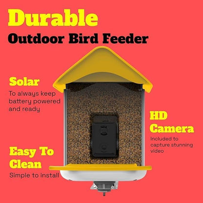 Easy Quick Set Up, Smart Bird Feeder with Camera - Dual Solar Panels,1080P High-Definition Wireless Outdoor Video, Durable with Squirrel Alarm for Home, Back Yard, and Identify 10,000+ Bird Species