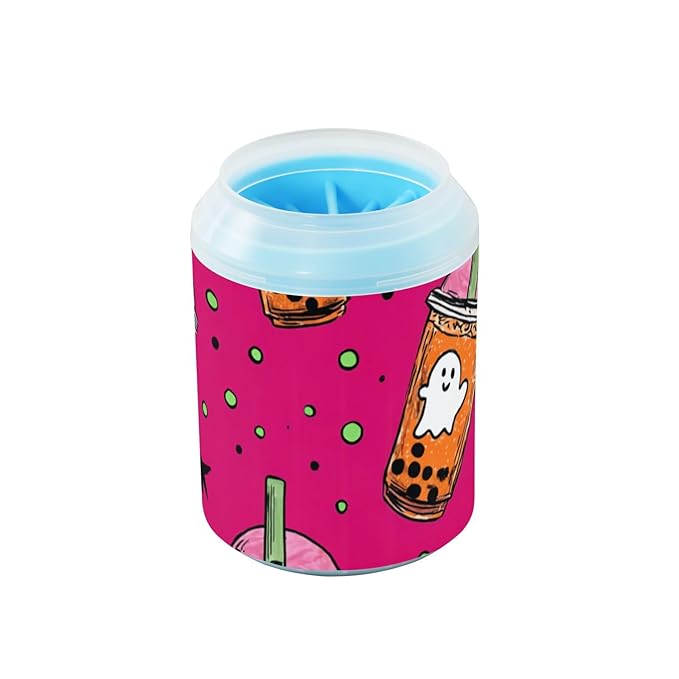 Dog Paw Cleaner Mudbuster Dog Foot Washer for Small Medium Large Dogs Cats Premium Pet Supplies Ghosts Bubble Tea Cups Pink