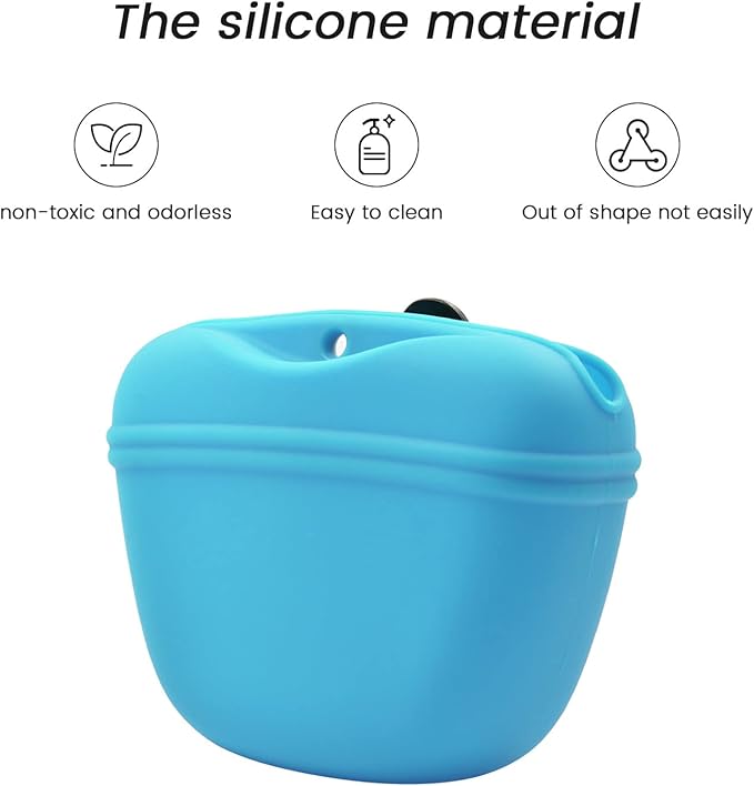 AUDWUD Silicone Dog Treat Pouch,with Training Clicker,Clip on Portable Train Container,Convenient Magnetic Buckle Closing