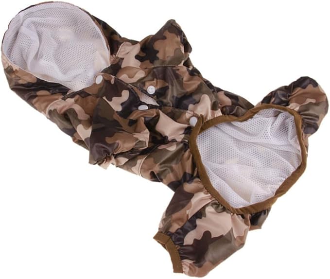 Kisangel Dog Raincoat with Hood Lightweight Breathable Small Pet Rain Slicker Reflective Camouflage Design for Puppies and Cats
