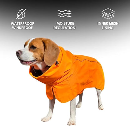 Spark Paws Dog Raincoat, Waterproof Windproof Rain Jacket, for Small Medium Large Extra Large Dogs, Reflective Breathable Full-Body Coverage Dry Suit - Orange - XL