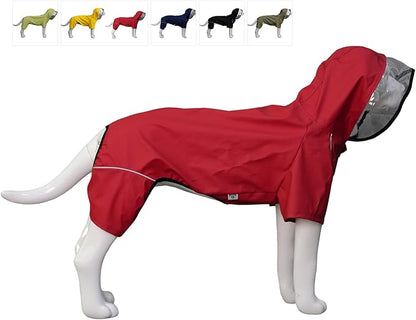Four-Legged Full Coverage Waterproof Dog Raincoat with Reflective Features Pet Raincoats for Large Medium Small Dogs Red XL