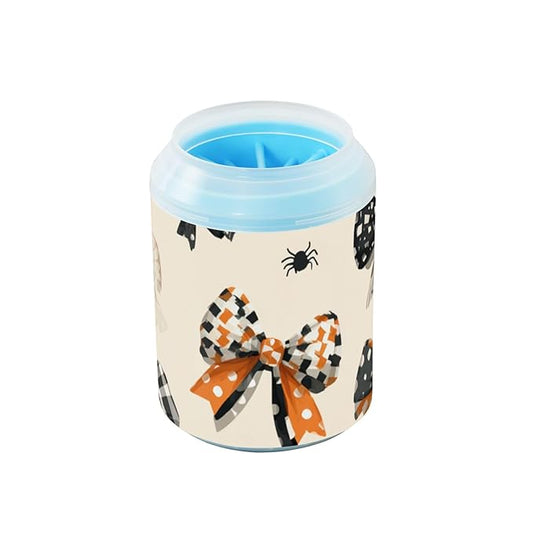 Dog Paw Cleaner Mudbuster Dog Foot Washer for Small Medium Large Dogs Cats Premium Pet Supplies Halloween Cartoon Bows Beige