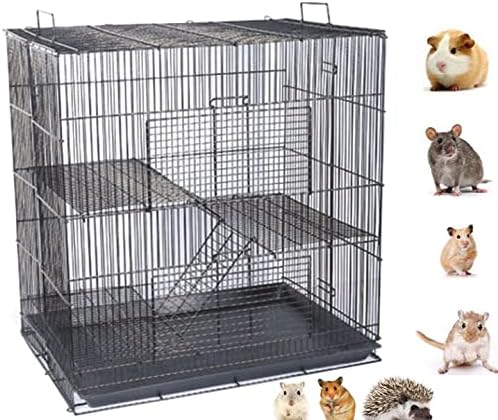 3-Levels Easy Portable Collapsible Ferret Chinchilla Sugar Glider Rats Mouse Animal Critter Chew-Proof Metal Carrier Travel Cage with Narrow 3/8-Inch Bar Spacing Easy to Clean No Tools Needed