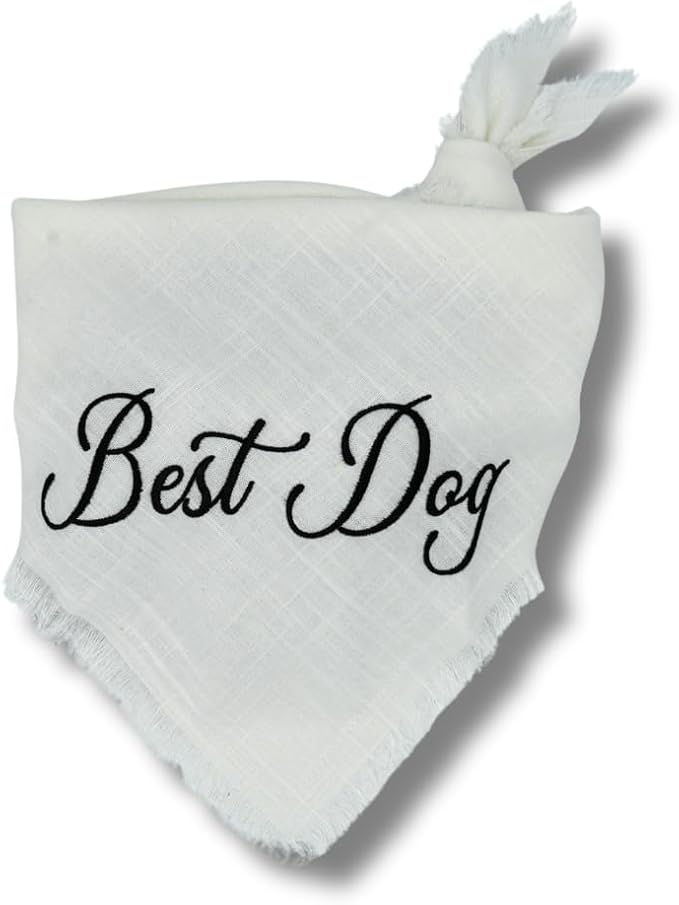 Two Tails Best Dog Wedding Dog Bandana, Tie-on Pet Scarf for Boy or Girl Dogs and Puppies, Wedding Dog Accessories, Engagement Gift, or Photo Prop, Breathable Linen and Viscose Fabric, Size Large