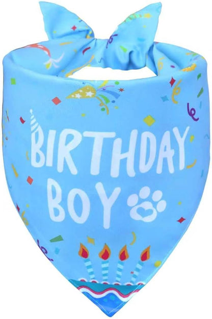 Dog Birthday Bandana for Large and X-Large Boy Dogs - Reversible Blue Confetti Party Print Scarf - Adjustable Pet Costume for Celebrations & Photos