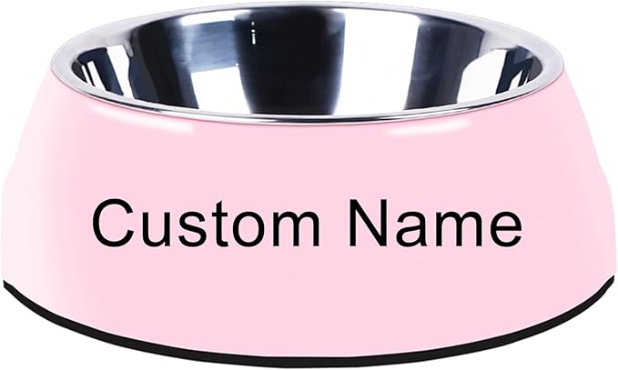 Personalized Stainless Steel Dog & Cat Food/Water Bowls – Custom Pet Name, Non-Slip, Easy Clean Feeding Dishes with Separate Plates(Pink)