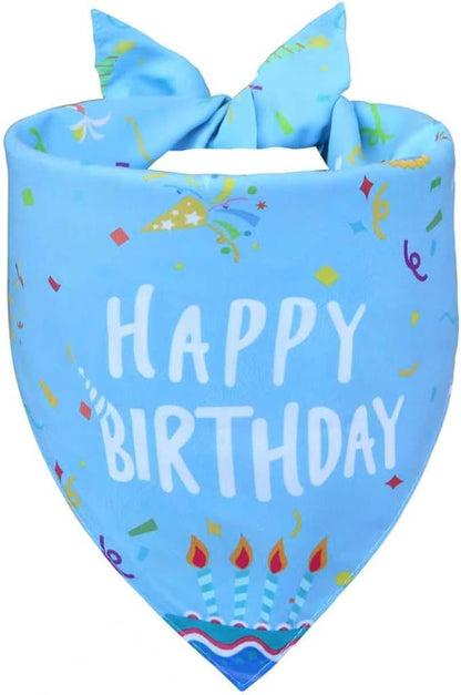 Dog Birthday Bandana for Large and X-Large Boy Dogs - Reversible Blue Confetti Party Print Scarf - Adjustable Pet Costume for Celebrations & Photos