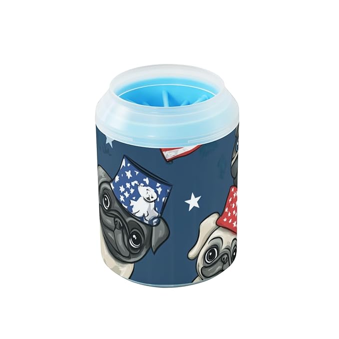 Dog Paw Cleaner Cups for Dogs Pet Foot Washer Paw Scrubber for Medium Small Dogs Cats Cleaning Cup Patriotic Cartoon Pug Dogs