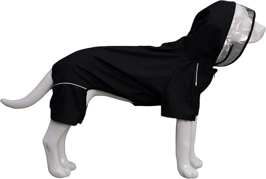 Four-Legged Full Coverage Waterproof Dog Raincoat with Reflective Features Pet Raincoats for Large Medium Small Dogs Black 2XL