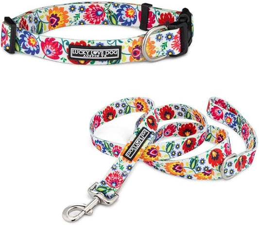 Lucky Love Dog - Easy Click Buckle Dog Collar with Leash Set Combo, Durable & Comfortable for Male & Female Dogs, Pet Collar for Small to Large Dogs, Secure Fit - Ladybird Combo, XS
