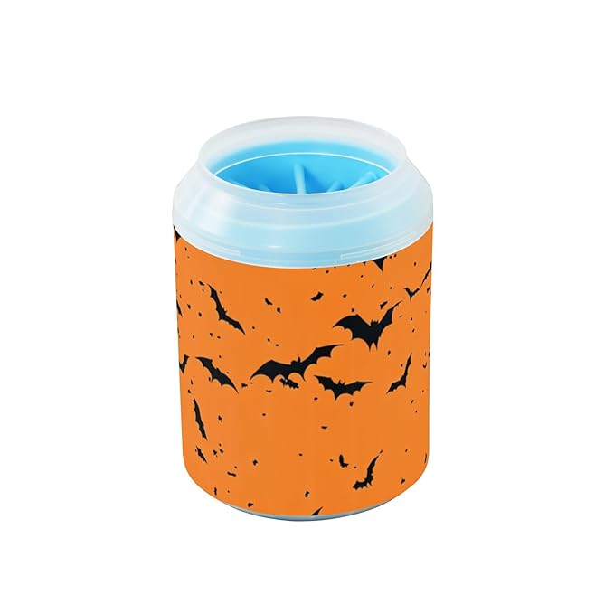 Dog Paw Cleaner Mudbuster Dog Foot Washer for Small Medium Large Dogs Cats Premium Pet Supplies Halloween Black Bats Orange