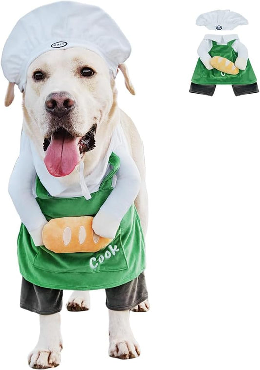 Dog Halloween Vampire Devil Cloak Cape, Red Black Classic Pet Costume for Small Medium Large Dogs, Holiday Cosplay Special Events (Chef-Green, B4)