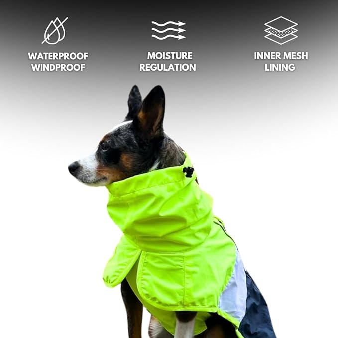 Spark Paws Dog Raincoat, Waterproof Windproof Rain Jacket, for Small Medium Large Extra Large Dogs, Reflective Breathable Full-Body Coverage Dry Suit - Neon White Navy Blue, 4XL