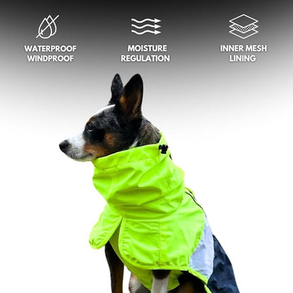 Spark Paws Dog Raincoat, Waterproof Windproof Rain Jacket, for Small Medium Large Extra Large Dogs, Reflective Breathable Full-Body Coverage Dry Suit - Neon White Navy Blue, 4XL