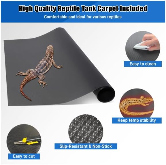 PVC Reptile Tank Enclosure-40 Gallon Intelligent Bearded Dragon Tank, Front Opening Reptile Terrarium 39x15.7x15.7 with Temperature Controller, Mat & Sliding Door Handle for Snake Lizard Gecko
