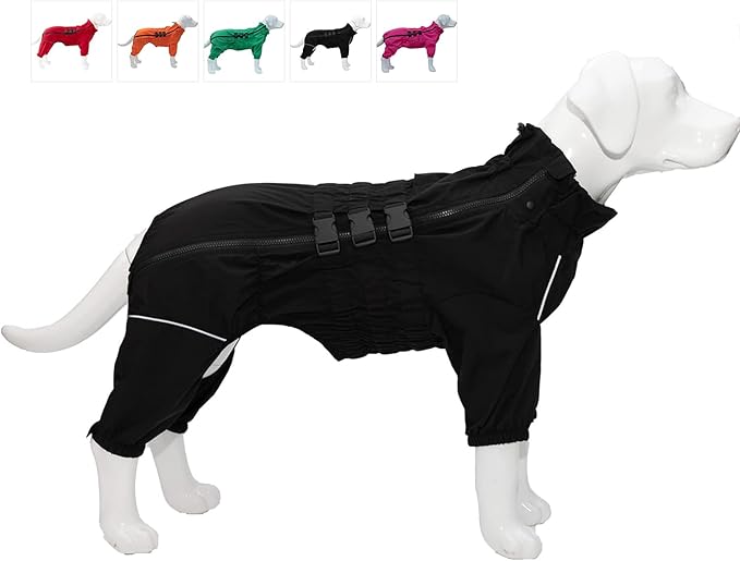Dogs Waterproof Jacket, Lightweight Waterproof Jacket Reflective Safety Dog Raincoat Windproof Snow-Proof Dog Vest for Small Medium Large Dogs Black L