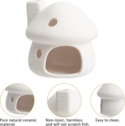 ZYHW Aquarium Decor Ceramic Mushroom House Ornament Fish Tank Landscape Decoration Pottery Hide Cave Habitat Hut Small Shrimp for Goldfishes to Rest Breed Hiding (White)