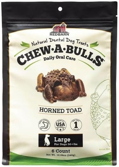 Redbarn Chew-A-Bulls, 6 Pack – Large Toad Shape Dog Dental Treats – Daily Oral Care with Fun Ridges & Grooves, All Natural Ingredients, Highly Digestible Chews & Low in Fat
