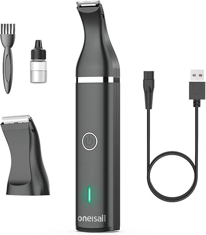 oneisall Dog Clippers with Double Blades,Cordless Small Pet Hair Grooming Trimmer,Low Noise for Trimming Dog's Hair Around Paws, Eyes, Ears, Face, Rump (Black)