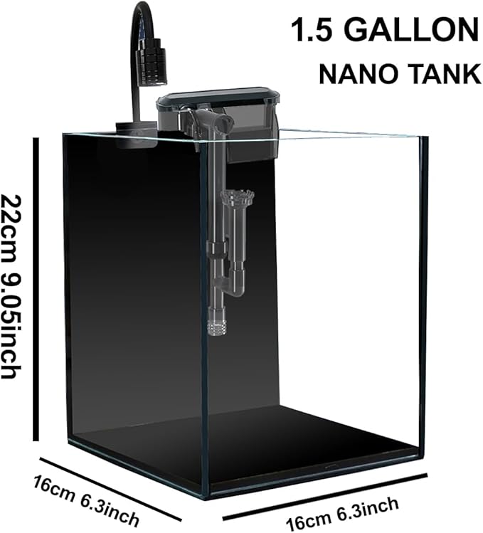 AQUA DAREN 1.5Gallon Glass Aquarium Nano Small Fish Tank Start Kit with Adjustable Filter,LED Light for Small Fish,Shrimp,or Betta 22 * 16 * 16cm
