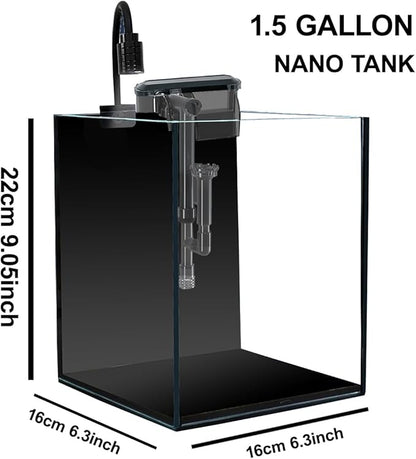 AQUA DAREN 1.5Gallon Glass Aquarium Nano Small Fish Tank Start Kit with Adjustable Filter,LED Light for Small Fish,Shrimp,or Betta 22 * 16 * 16cm