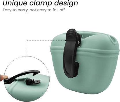 AUDWUD Silicone Dog Treat Pouch,with Dog Training Clicker,Clip on Portable Training Container,Convenient Magnetic Buckle Closing and Waist Clip