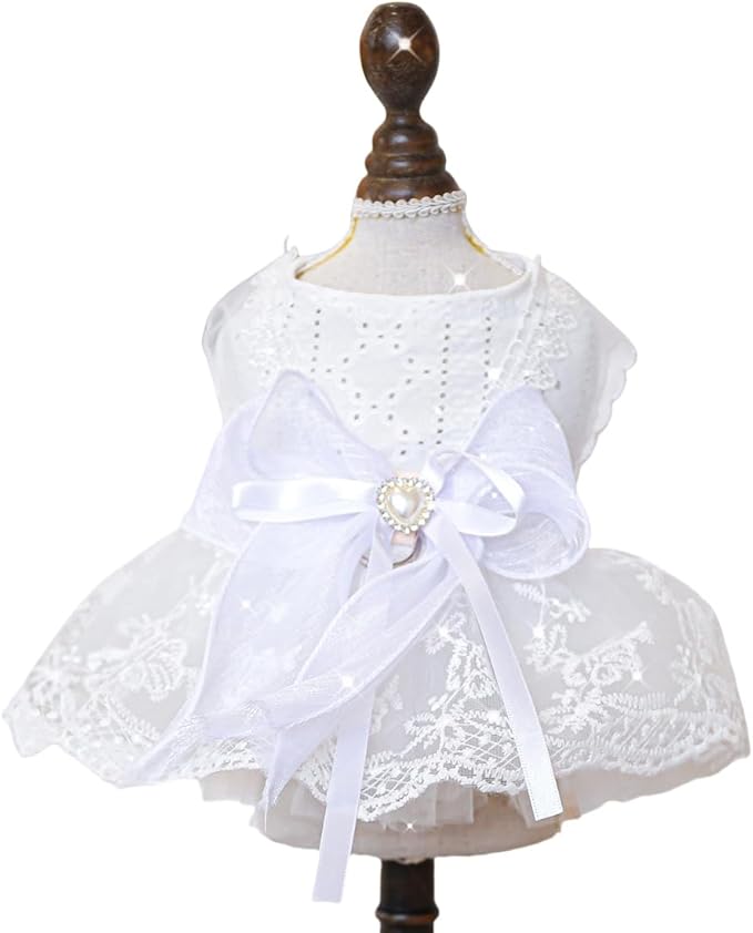 Fashion Sweet Puppy Dog Blingbling Princess Skirt Pet Dog Lace Cake Camisole Tutu Dress K-White XS