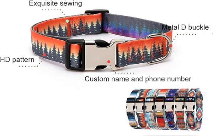 Dog Collar and Leash Set, Quick Release Buckle Soft Durable Print Puppy Collars Adjustable for Small Medium Large Pet Male Dogs Boy Cat Rainbow M