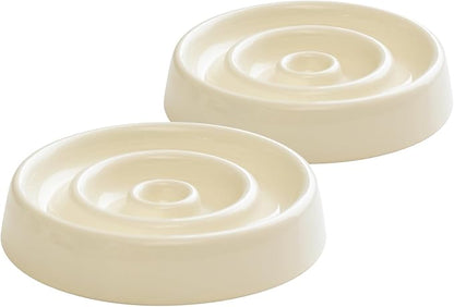 Ceramic Slow Feeder for Cats, Slow Food Bowl, Circle Shape (Bowl x 2 - Cream, 6inch)