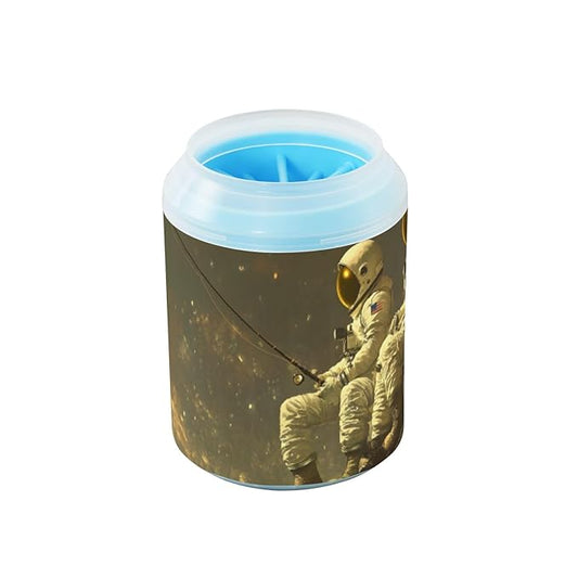 Muddy Dog Paw Cleaner Cup Astronauts Fishing Print for Washing Pet Foot 1 Pack